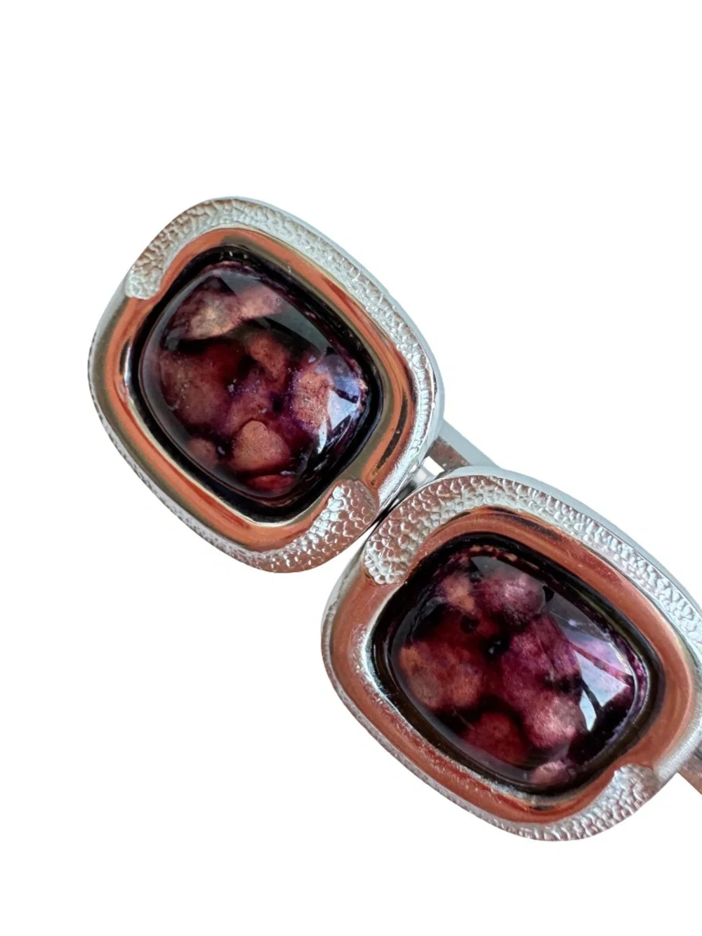 Japanese Cloisonne Cufflinks Purple Enamel Silver Tone Vintage Mens Formalwear
